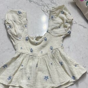 Altar'd State Cream Top with Blue Floral Embroidery